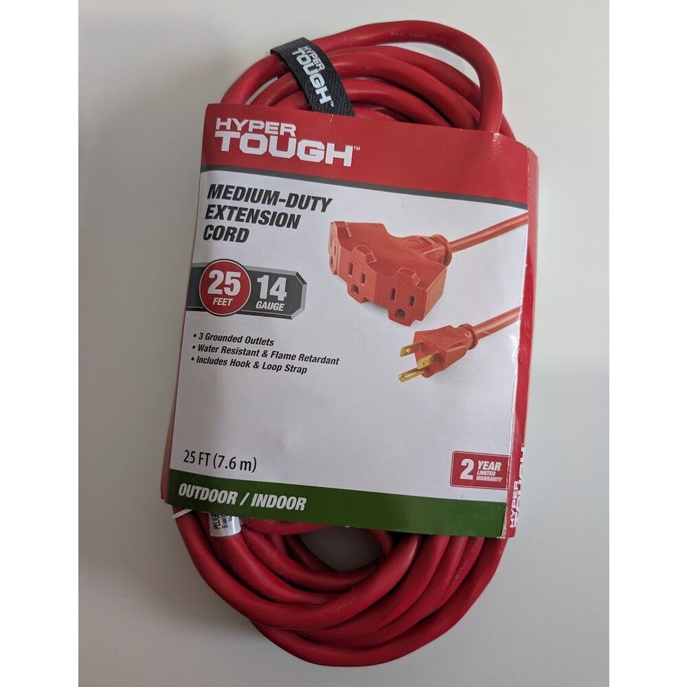 HyperTough Extension Cord 14 Gauge 25 Feet 3 Grounded Outlets